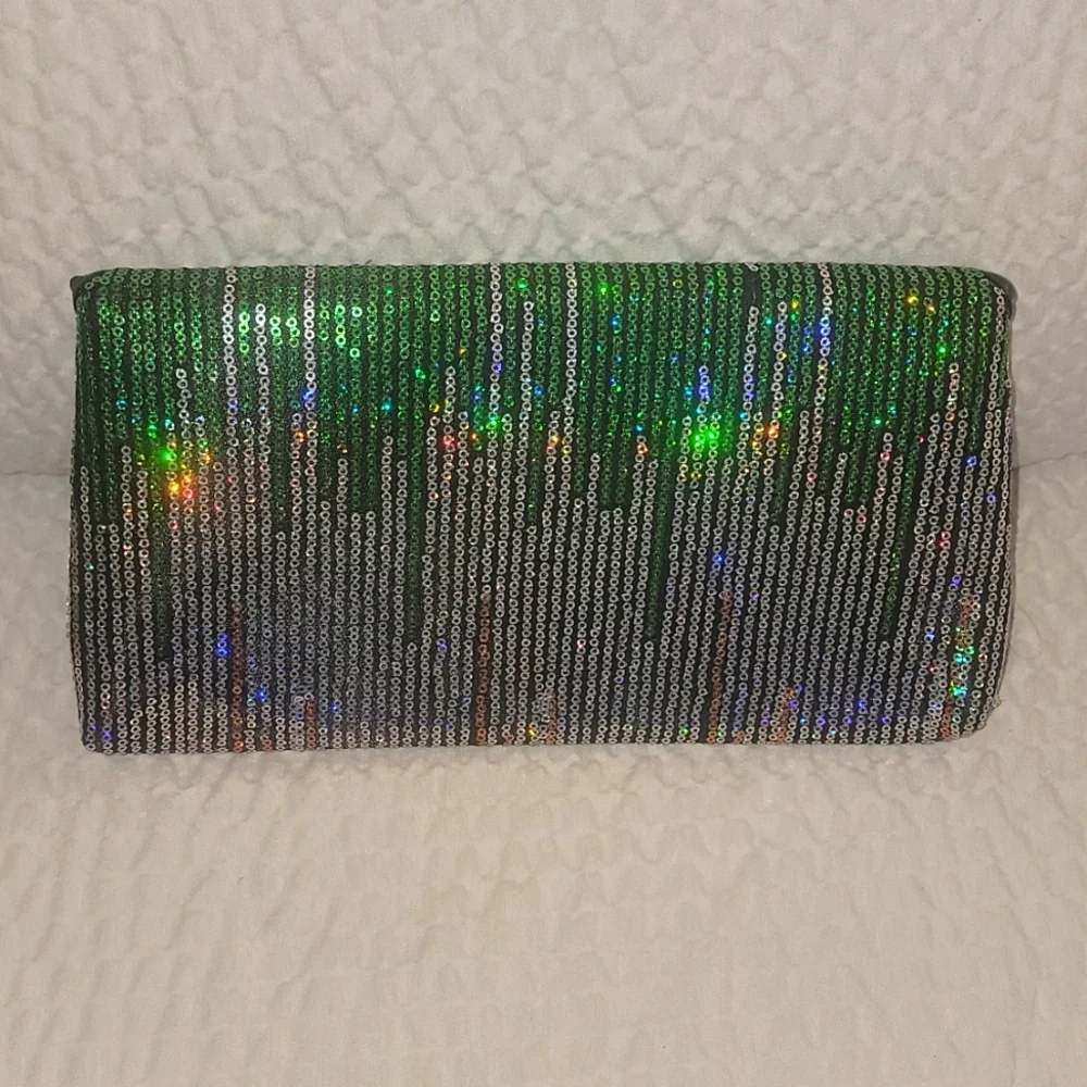 Vintage Green and Gold Sequin Envelope Clutch